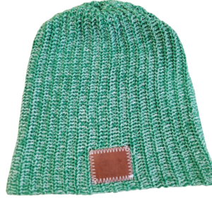 Love Your Melon Green Speckle Knit Beanie with Leather Patch EUC